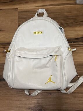 Jordan White Backpack with Gold Hardware